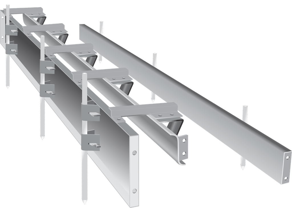 MOLDE CORDÓN CUNETA RECTO, chapa de 4,75 mm, largo 3 m, respaldo  altura 30 cm y caravista y costado cuneta altura 15 cm