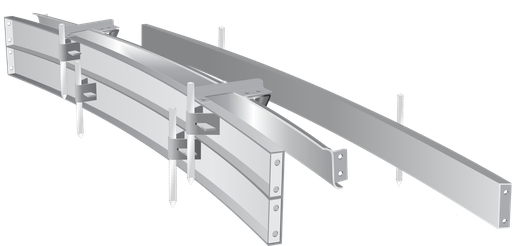 MOLDE BOCACALLE CORDÓN CUNETA CURVO, chapa de 3,20 mm,  respaldo en 2 sectores altura 15 cm y caravista y costado cuneta  altura 15 cm, una esquina (90°), radio 7 m en 4 tramos, desarrollo  10,99 m